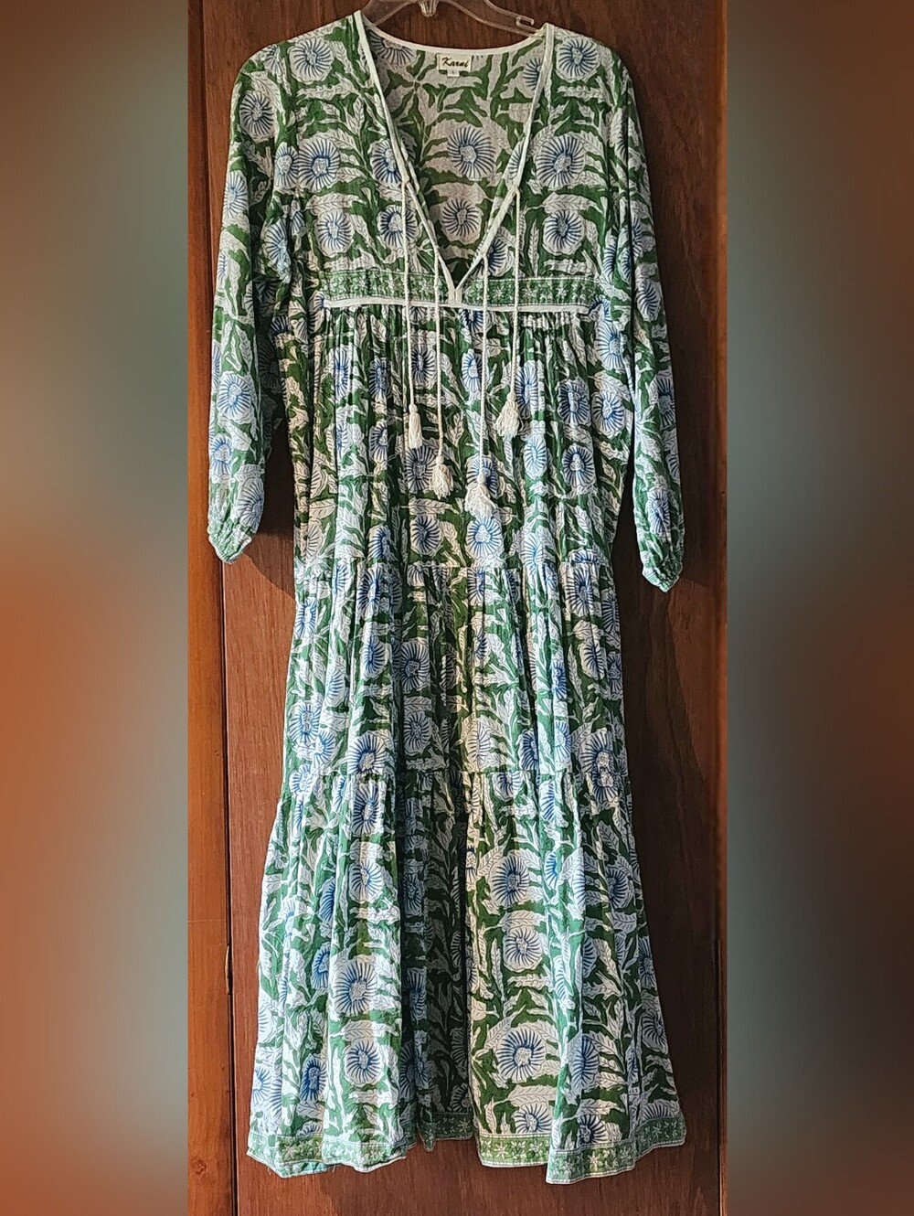 Block Print Cotton Maxi Dress Sz L - Picture 7 of 9